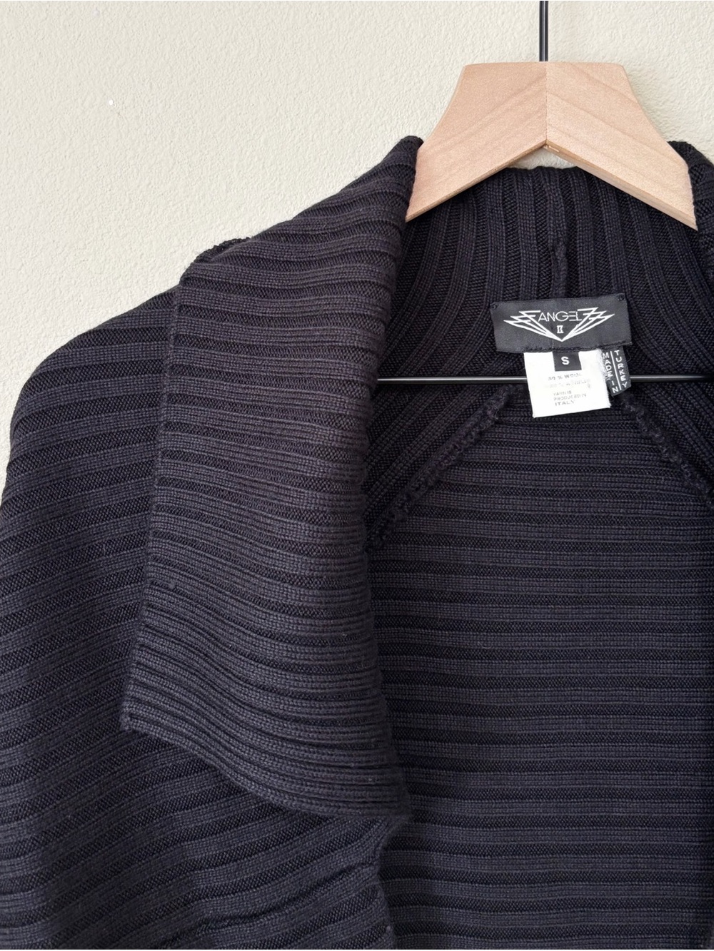 Angel Black Ribbed Open-Front Draped Cardigan - Picture 6 of 8